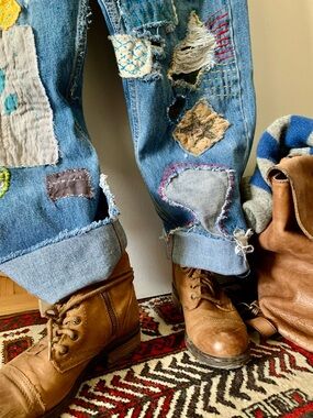 Levi’s 505 Reworked Boro Distressed Jeans Sashiko retravaillé Cropped 34